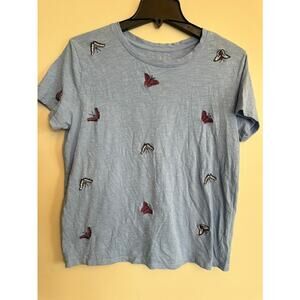 Lucky Brand Butterfly Embroidered Tee Size L